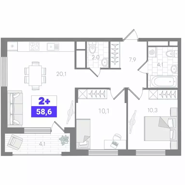 2-комнатная квартира: Тюмень, микрорайон ДОК (58.6 м) - Фото 0