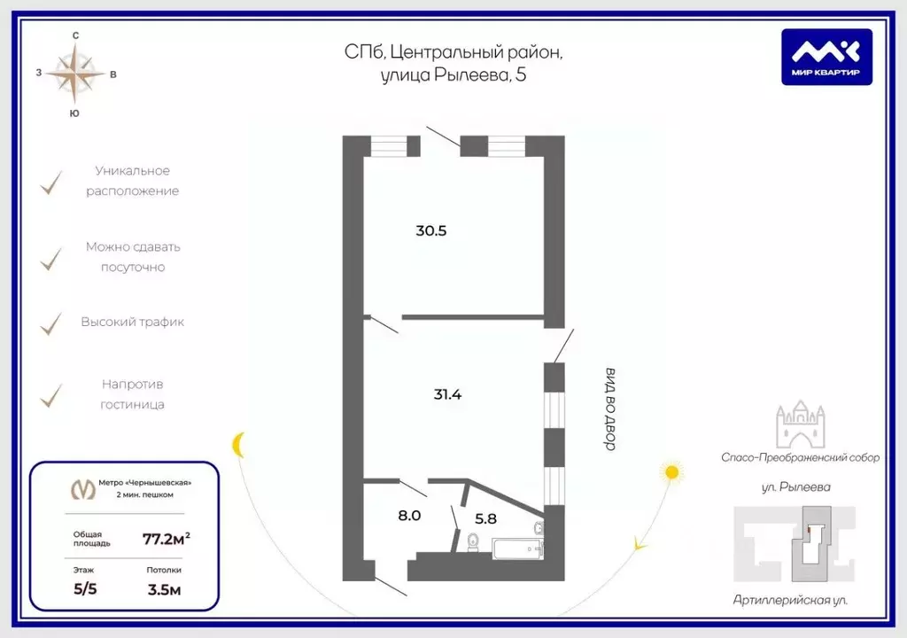 Помещение свободного назначения в Санкт-Петербург ул. Рылеева, 5 (77 ... - Фото 2