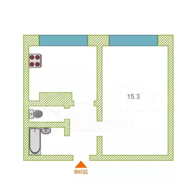 1-к. квартира, 29,8 м, 3/9 эт. - Фото 0