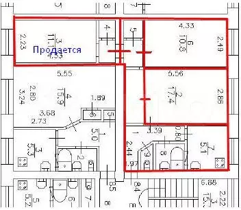 Комната 11,1 м в 3-к., 2/5 эт. - Фото 0