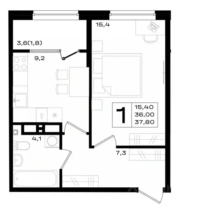 1-к кв. Ростовская область, Аксай просп. Аксайский (37.8 м) - Фото 0