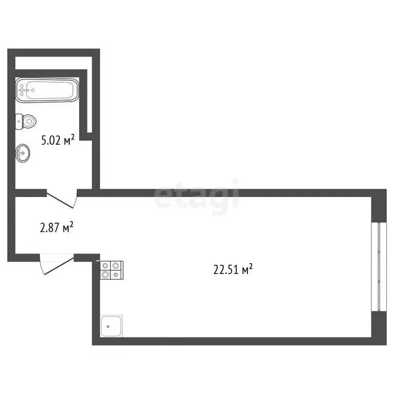 Квартира-студия: Тюмень, улица Судостроителей, 48к1 (30.4 м) - Фото 1