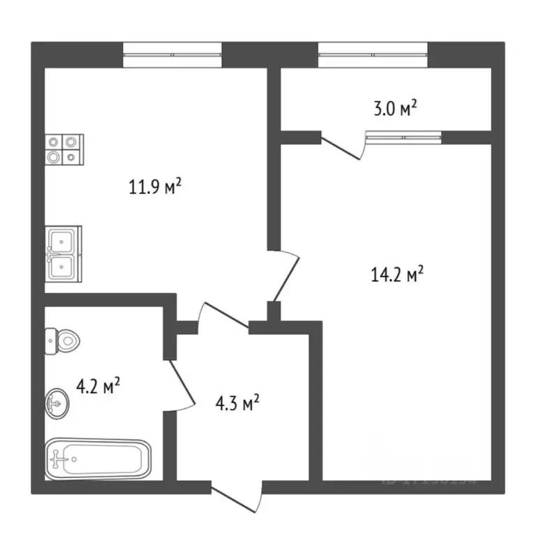 1-к кв. Тюменская область, Тюмень ул. Новоселов, 107 (35.2 м) - Фото 2