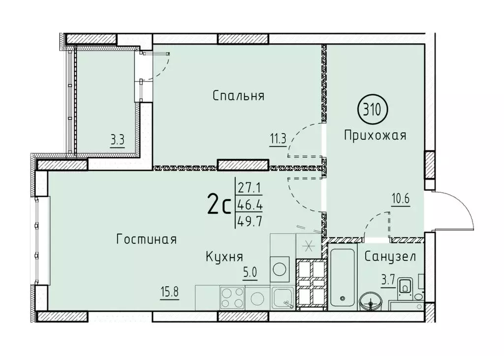 Квартира-студия: Энгельс, ул. Марины Расковой (49.7 м) - Фото 0