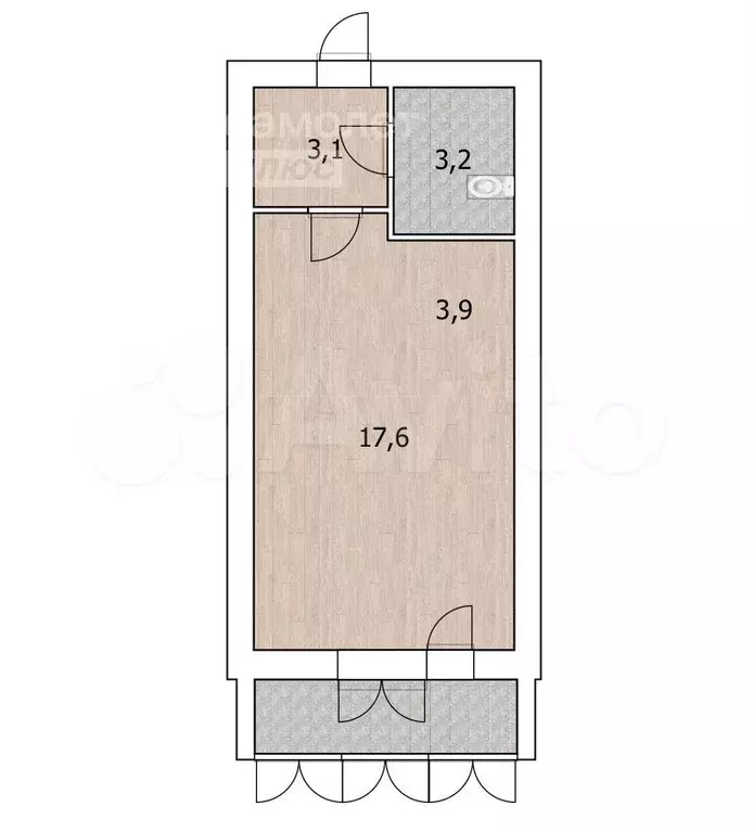 Квартира-студия, 28,2 м, 2/6 эт. - Фото 0