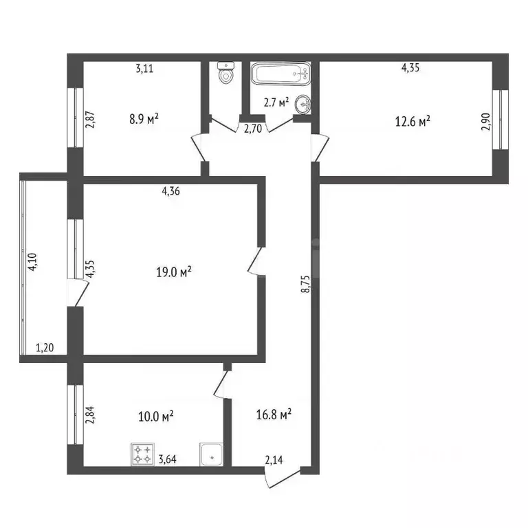 3-к кв. Амурская область, Благовещенск пос. Моховая Падь, ДОС кв-л, 21 ... - Фото 2