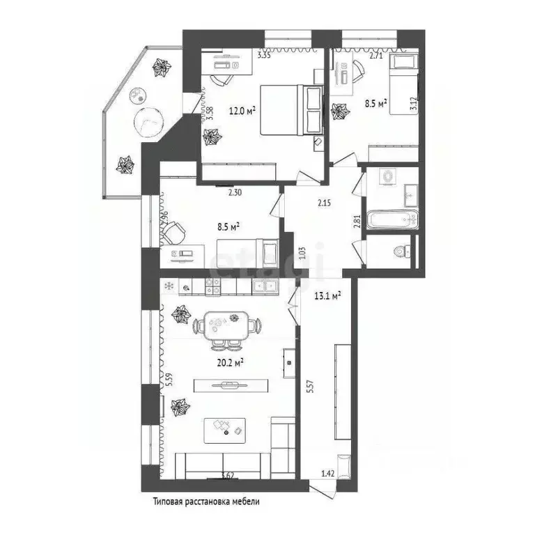 3-к кв. Тюменская область, Тюмень ул. Николая Чаплина, 113 (66.1 м) - Фото 1