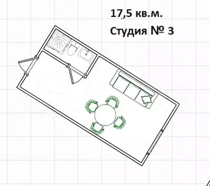 Квартира-студия, 17,5 м, 1/7 эт. - Фото 0