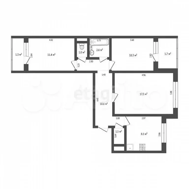 3-к. квартира, 64 м, 5/10 эт. - Фото 0