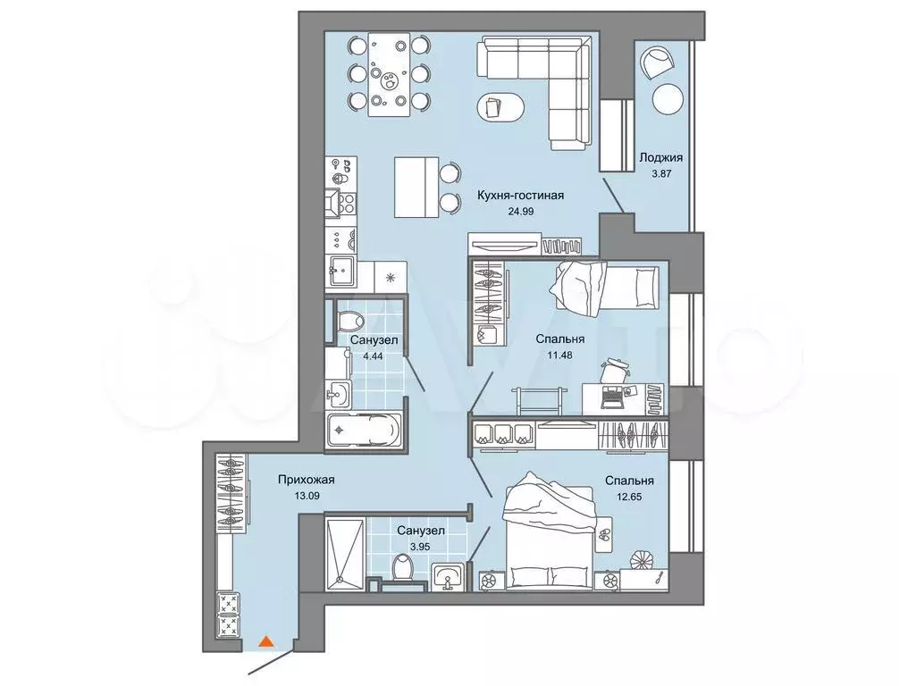 2-к. квартира, 73 м, 2/8 эт. - Фото 0