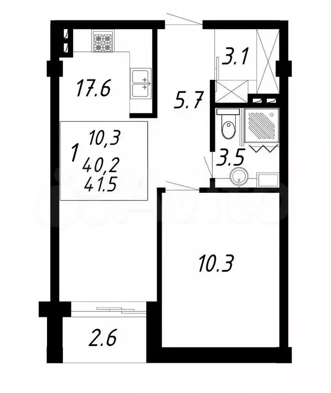 1-к. квартира, 41,5 м, 8/8 эт. - Фото 0