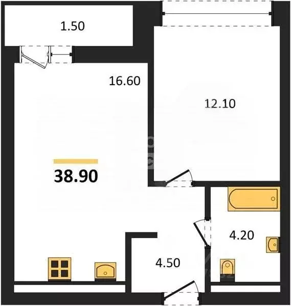 1-к кв. Свердловская область, Екатеринбург ул. Шаумяна, 30 (38.9 м) - Фото 1