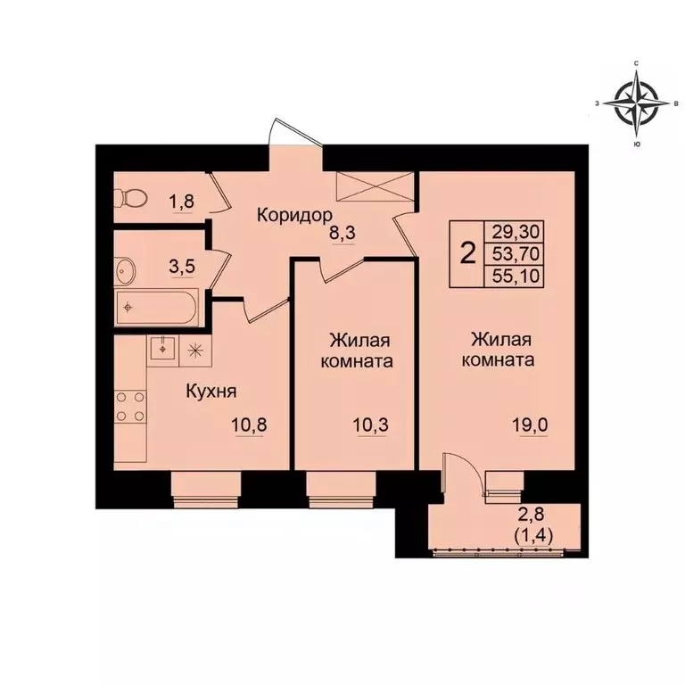 2-к кв. Кировская область, Киров Хлыновская ул., 21 (55.1 м) - Фото 1