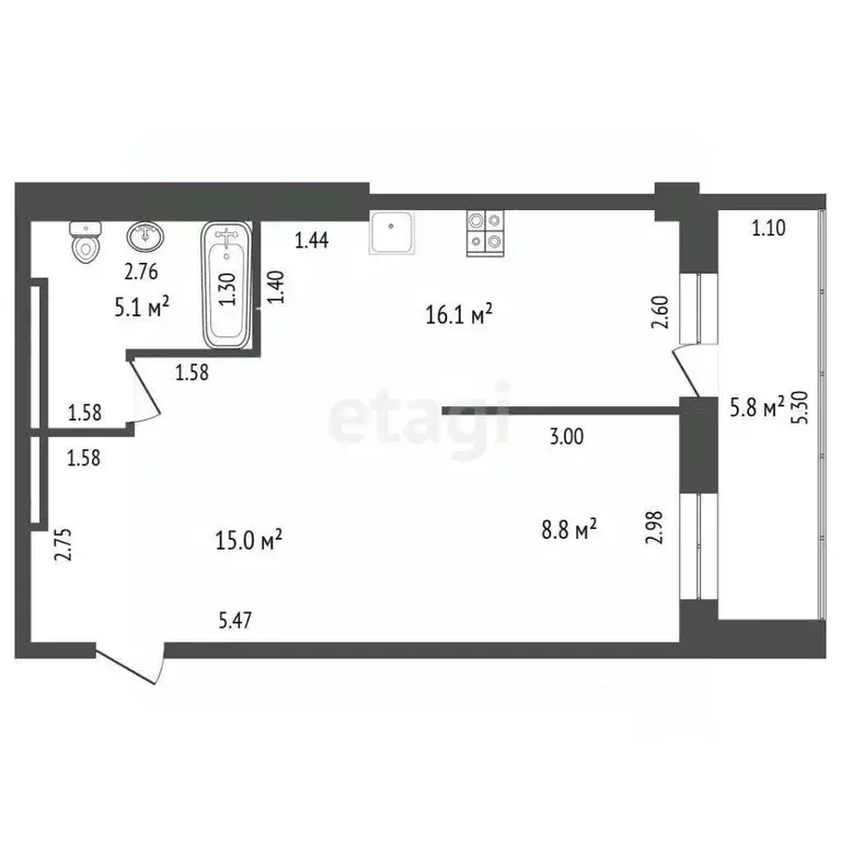 2-к кв. Саха (Якутия), Якутск ул. Каландаришвили, 7/1 (45.0 м) - Фото 1