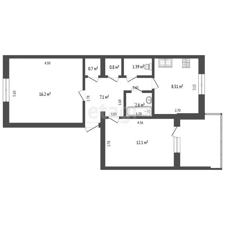 2-комнатная квартира: Красноперекопск, 1-й микрорайон, 18 (48.7 м) - Фото 1