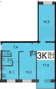 3-к кв. Нижегородская область, Нижний Новгород Газовская ул., 11 (59.7 ... - Фото 2