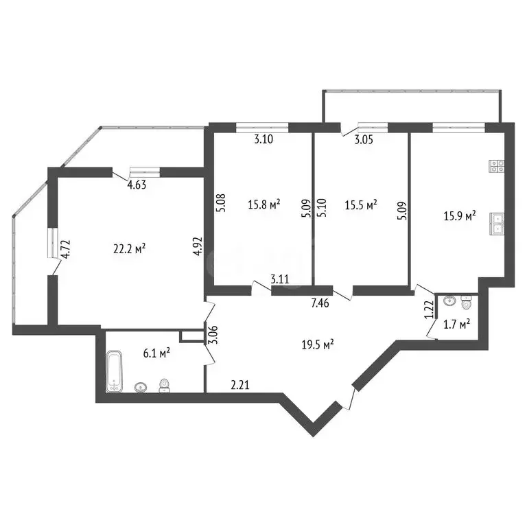 3-комнатная квартира: Санкт-Петербург, улица Кораблестроителей, 44к1 ... - Фото 1