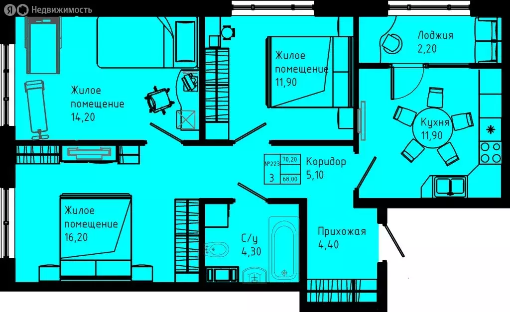 3-комнатная квартира: Коммунар, Железнодорожная улица, 41к3 (70.2 м) - Фото 1