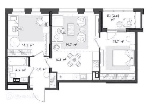 Продаётся 2-к квартира, 65.4 м - Фото 0