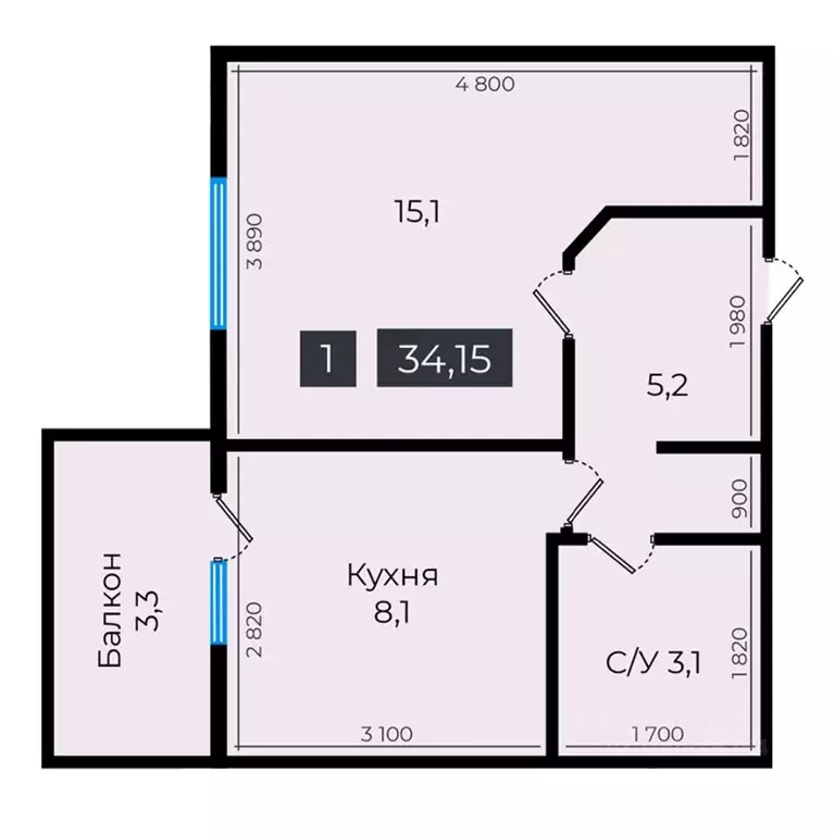 1-к кв. Ставропольский край, Ставрополь ул. Южный обход, 53В (34.15 м) - Фото 1