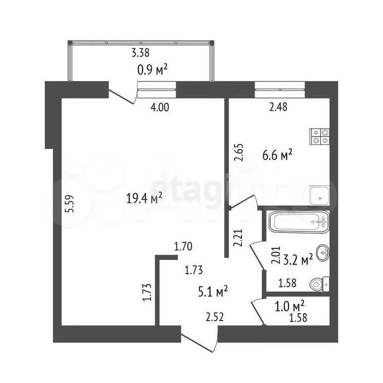 1-к. квартира, 35,3 м, 2/9 эт. - Фото 0