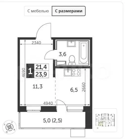 Квартира-студия, 27,2 м, 25/25 эт. - Фото 0