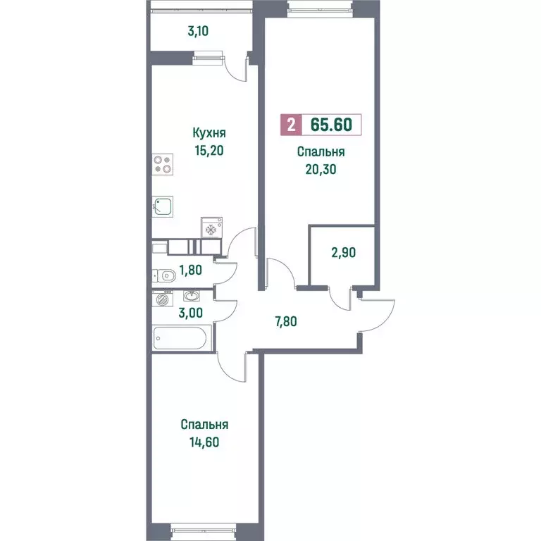2-комнатная квартира: Мурино, Ручьёвский проспект, 1/24 (65.6 м) - Фото 1