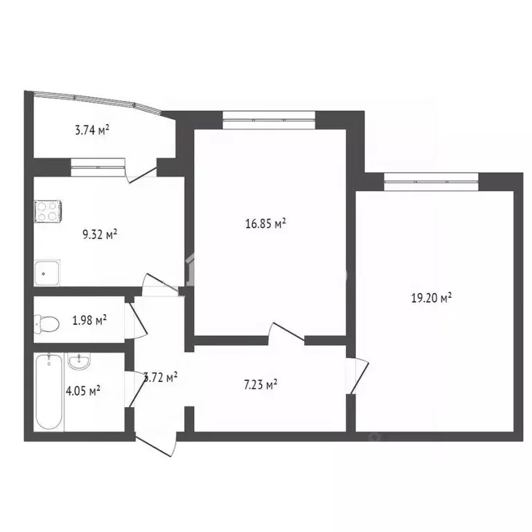 2-к кв. Тюменская область, Тюмень ул. Николая Семенова, 25к2 (62.4 м) - Фото 1