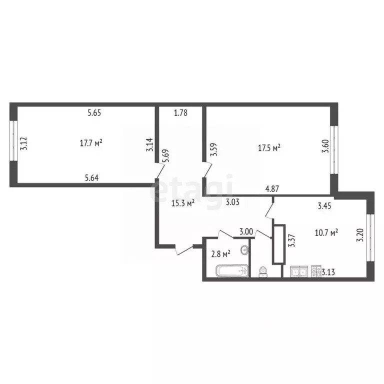 2-к кв. Санкт-Петербург просп. Энергетиков, 35к4 (65.8 м) - Фото 2
