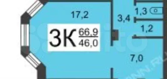Комната 17,2 м в 3-к., 2/3 эт. - Фото 0