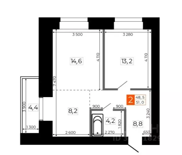 2-к кв. Амурская область, Благовещенск Литейная ул., 41 (51.0 м) - Фото 0