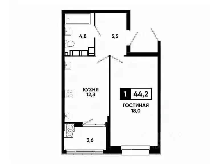 1-к кв. Ставропольский край, Ставрополь ул. Андрея Голуба, 14к2 (44.2 ... - Фото 0