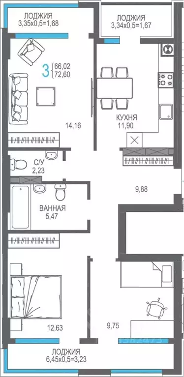 3-к кв. Крым, Алушта ул. Багликова, 27/4 (76.98 м) - Фото 1