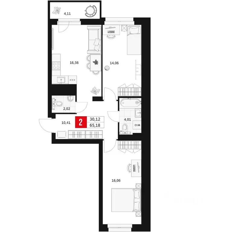 2-к кв. Башкортостан, Уфа ул. Большая Московская, 11 (65.18 м) - Фото 1