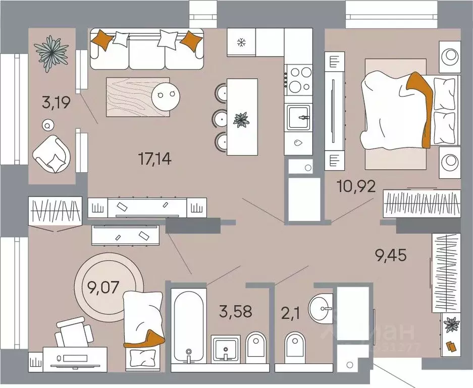 2-к кв. Тульская область, Тула ул. Красина, 78 (55.45 м) - Фото 1