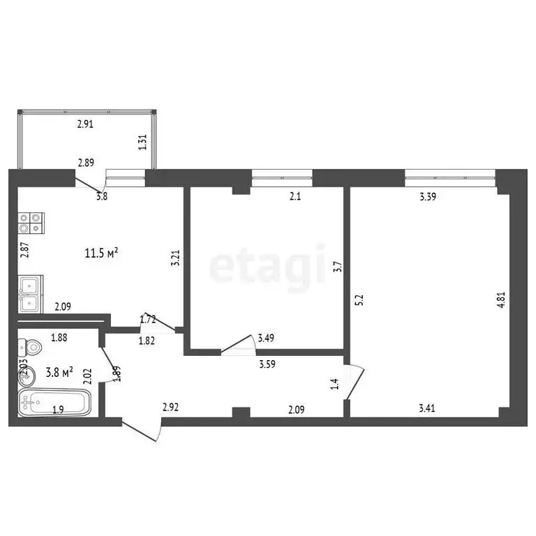 2-комнатная квартира: Севастополь, улица Токарева, 18Дк1 (55.2 м) - Фото 0