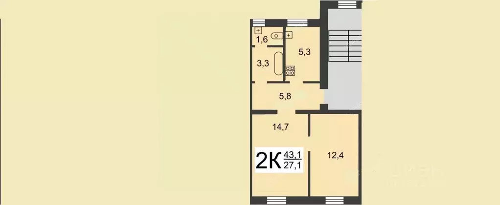 2-к кв. Нижегородская область, Нижний Новгород Таллинская ул., 8 (42.9 ... - Фото 2
