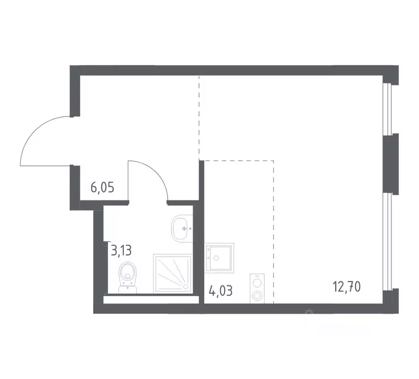 Студия Москва № 37 кв-л,  (25.4 м) - Фото 1