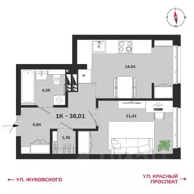 1-к кв. Новосибирская область, Новосибирск Аэропорт мкр,  (38.01 м) - Фото 0