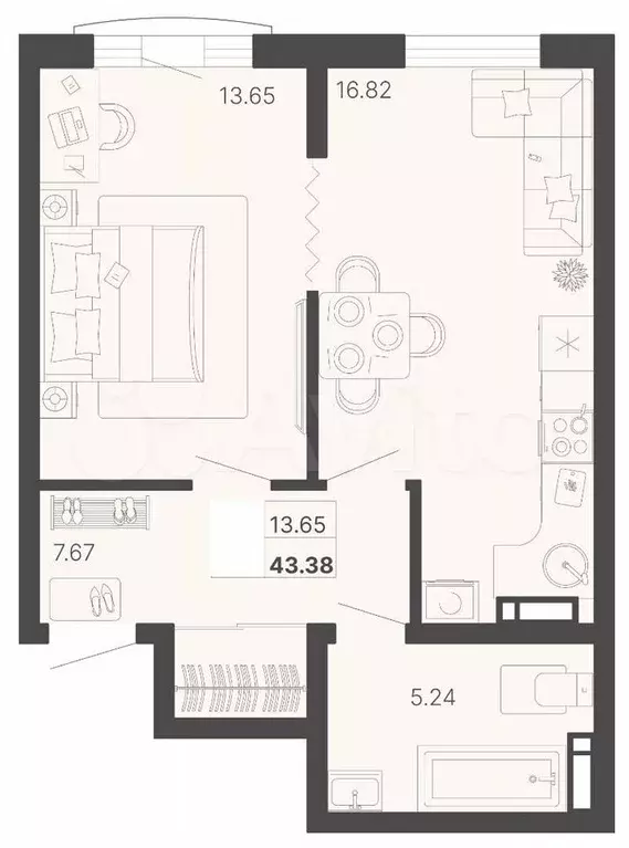 2-к. квартира, 43,4 м, 18/19 эт. - Фото 1