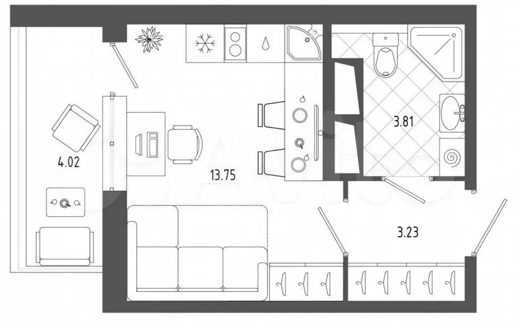 Апартаменты-студия, 23,4 м, 22/22 эт. - Фото 0