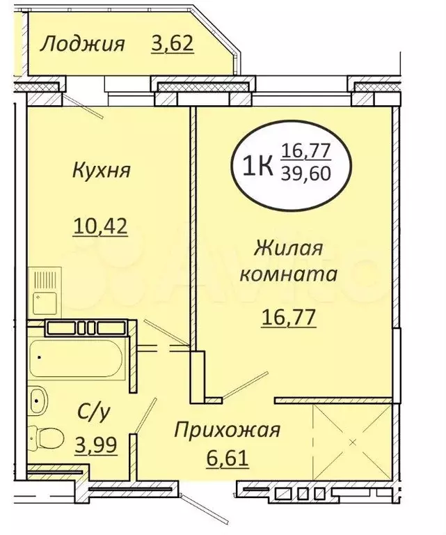 1-к. квартира, 39,6 м, 20/25 эт. - Фото 0