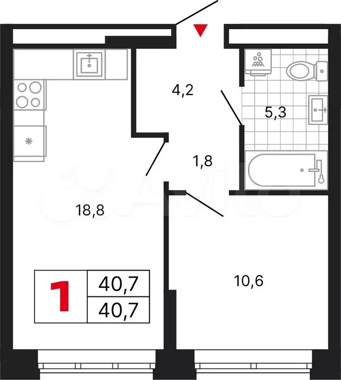 1-к. квартира, 40,7 м, 7/29 эт. - Фото 1