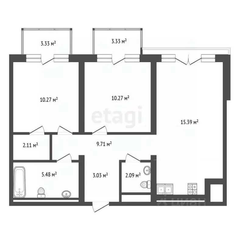 2-к кв. Тюменская область, Тюмень Причальная ул., 5 (58.6 м) - Фото 2