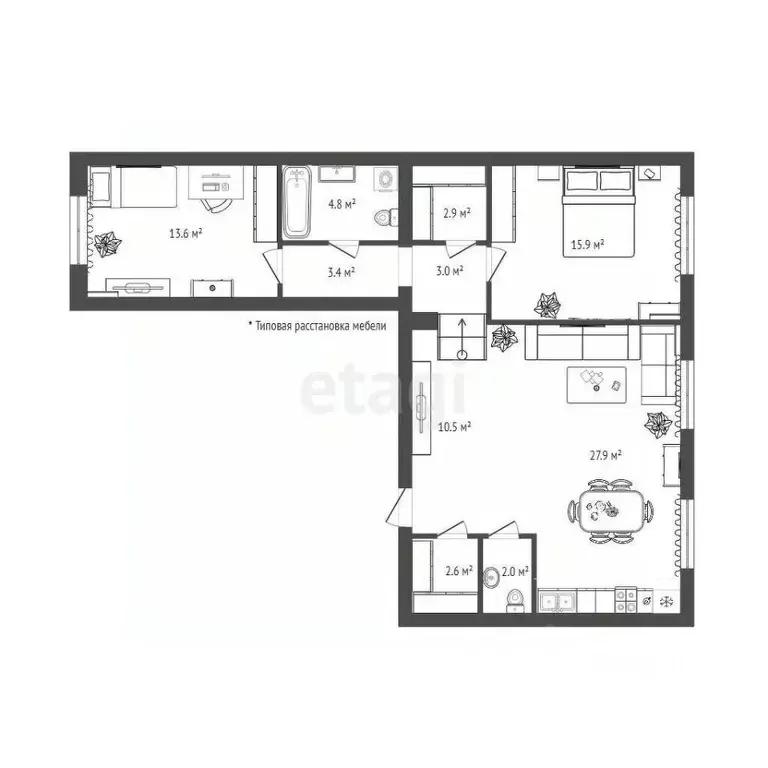 2-к кв. Тюменская область, Тюмень ул. Республики, 204к11 (70.0 м) - Фото 2