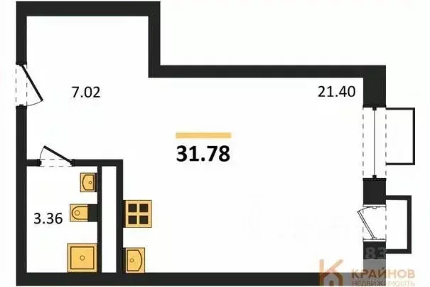 Студия Воронежская область, Воронеж наб. Чуева, 7 (31.78 м) - Фото 0