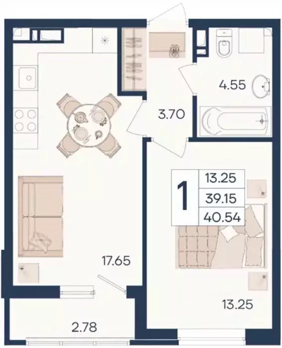 1-к кв. Краснодарский край, Краснодар  (40.54 м) - Фото 1