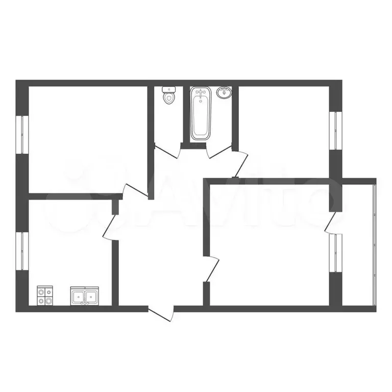 3-к. квартира, 60,1 м, 4/5 эт. - Фото 0