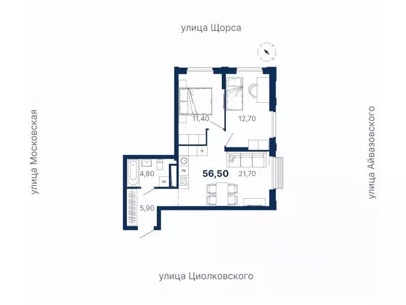 2-к кв. Свердловская область, Екатеринбург ул. Московская, 251 (56.5 ... - Фото 0