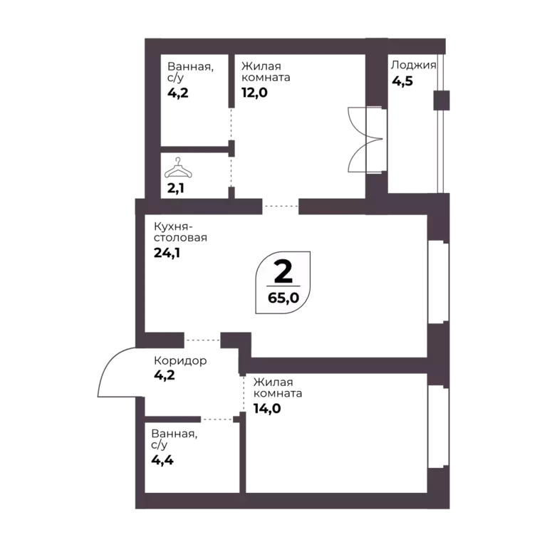 2-к квартира, 65 м - Фото 0